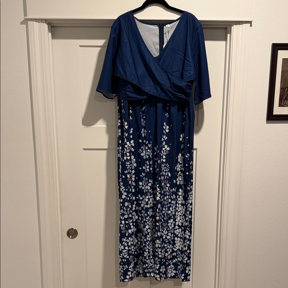 Navy Floral Maxi Dress with Wrap Bodice - Women